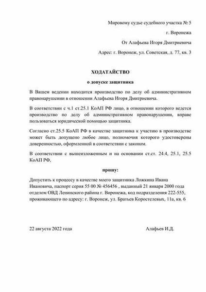 Образец заявления (ходатайства) о допуске представителя в гражданское дело