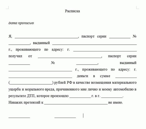 Образец расписки в получении компенсации за ущерб, причиненный заливом квартиры