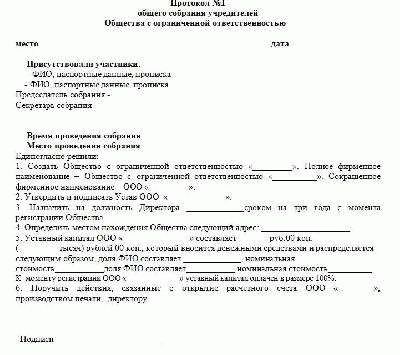 Оптимальная структура протокола по созданию ООО