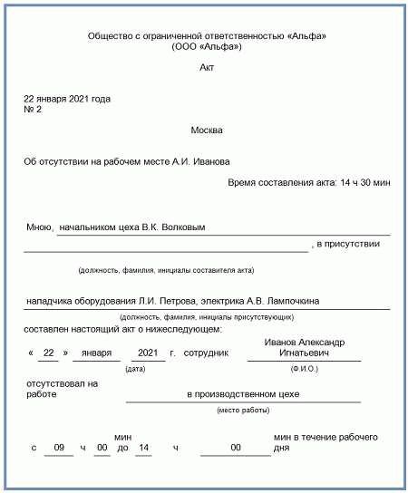 Как правильно составить акт о невыходе на работу в 2024 году: подробный образец и бланк