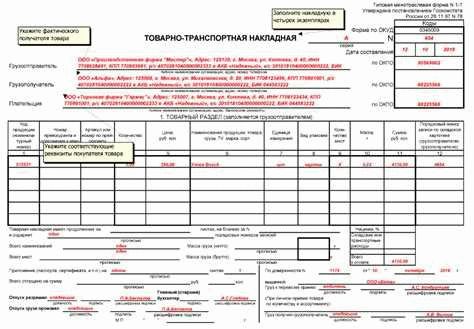 Какие данные необходимо указывать в транспортной накладной